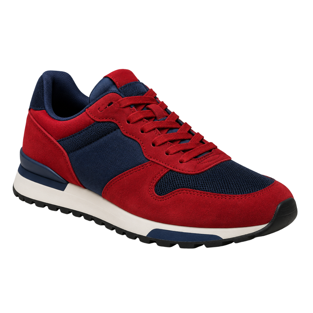 Red & Navy Suede Mesh Trainers | Phuworf