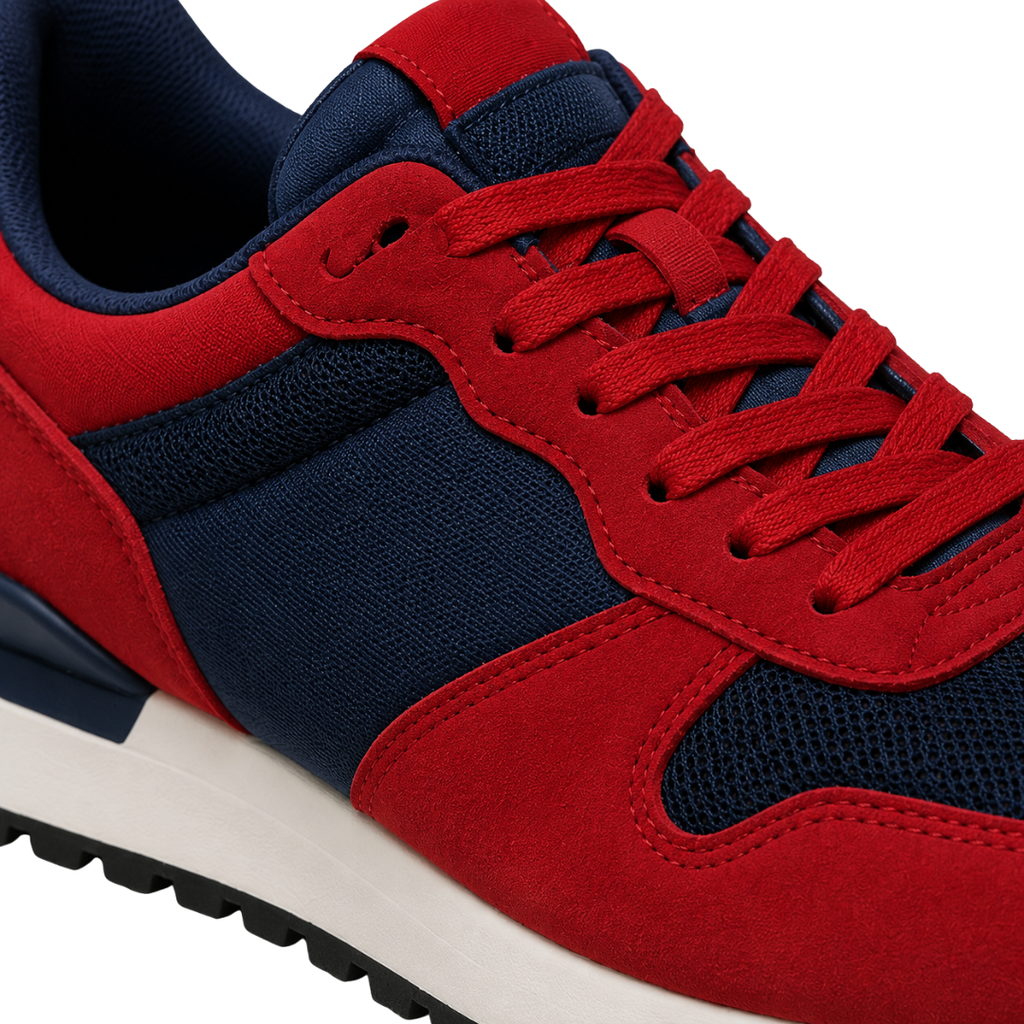 Red & Navy Suede Mesh Trainers | Phuworf