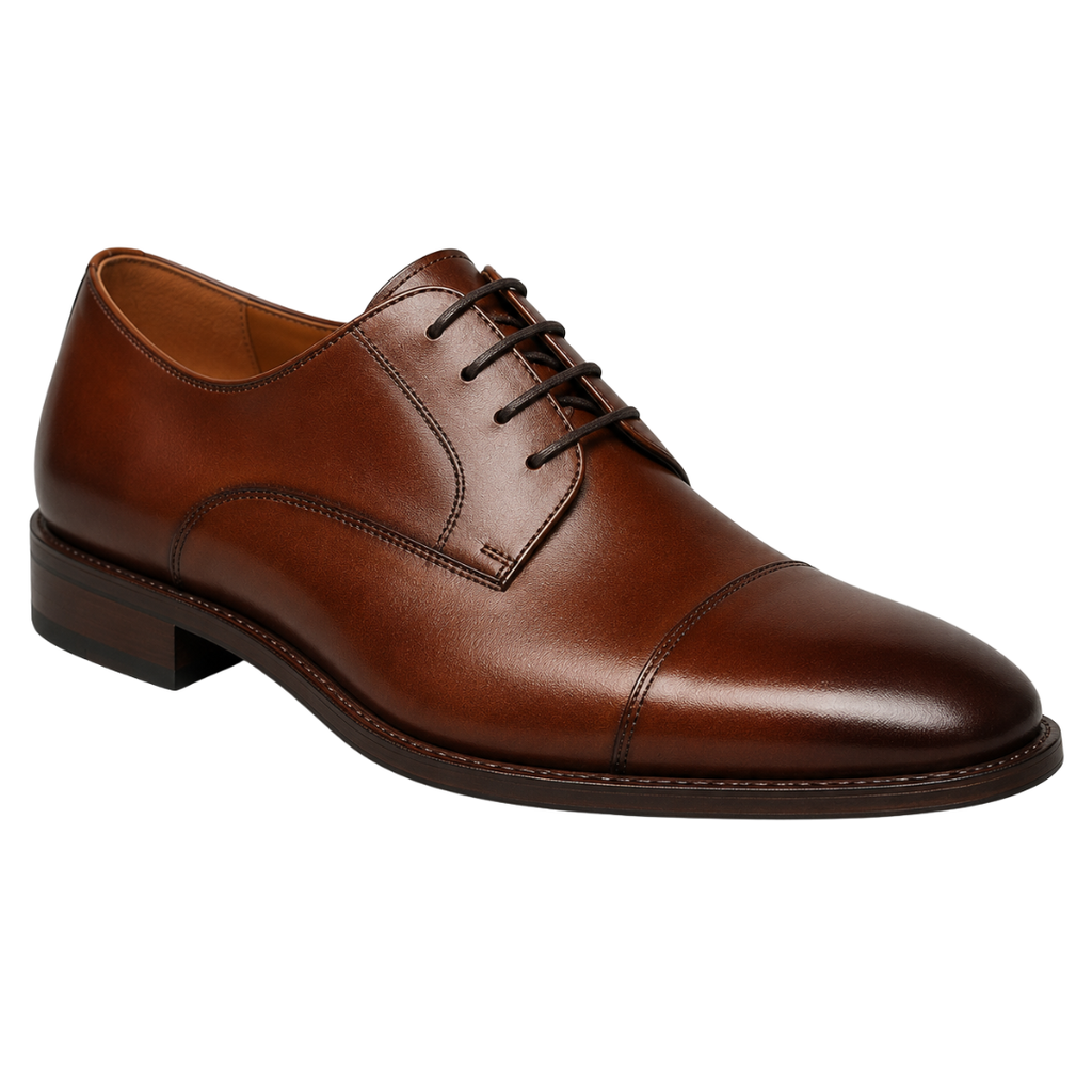 Chestnut Brown Polished Leather Derby Shoes | Phuworf