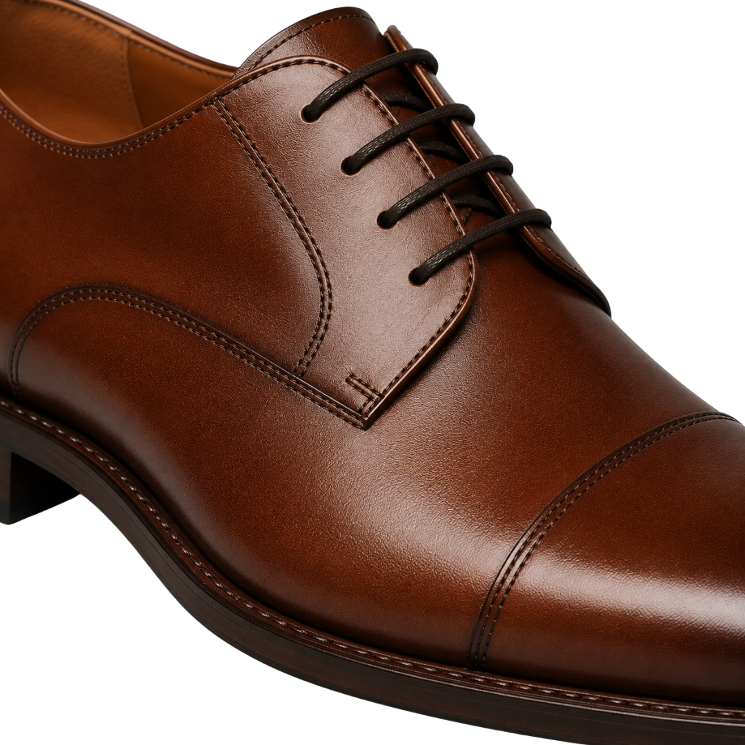 Chestnut Brown Polished Leather Derby Shoes | Phuworf