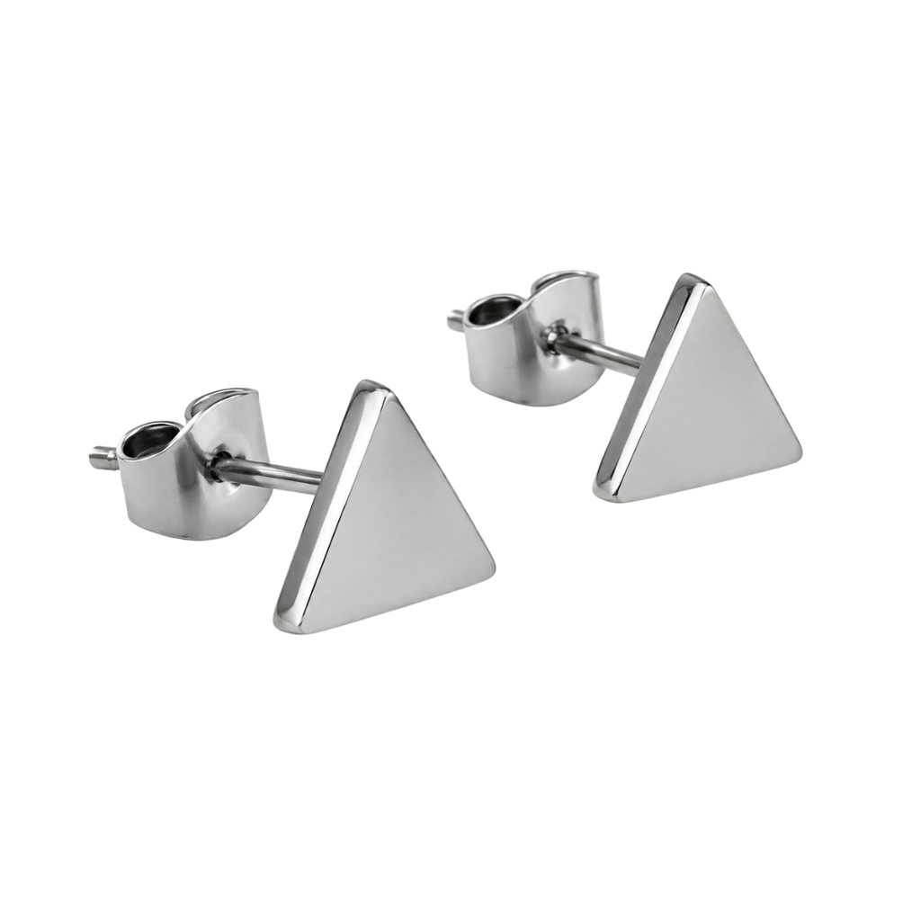 Polished Stainless Steel Triangle Stud Earrings | Phuworf