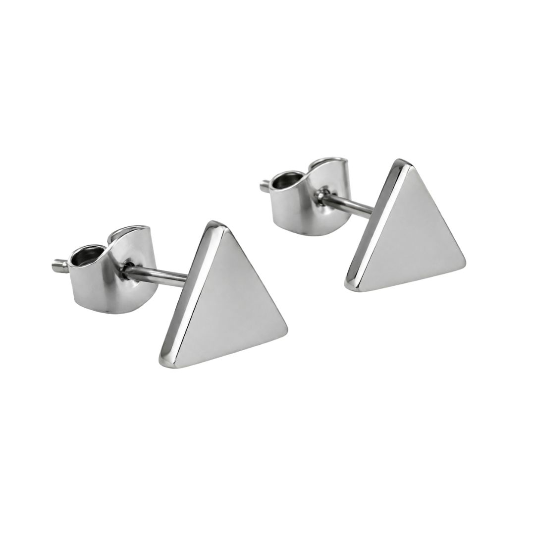 Polished Stainless Steel Triangle Stud Earrings | Phuworf