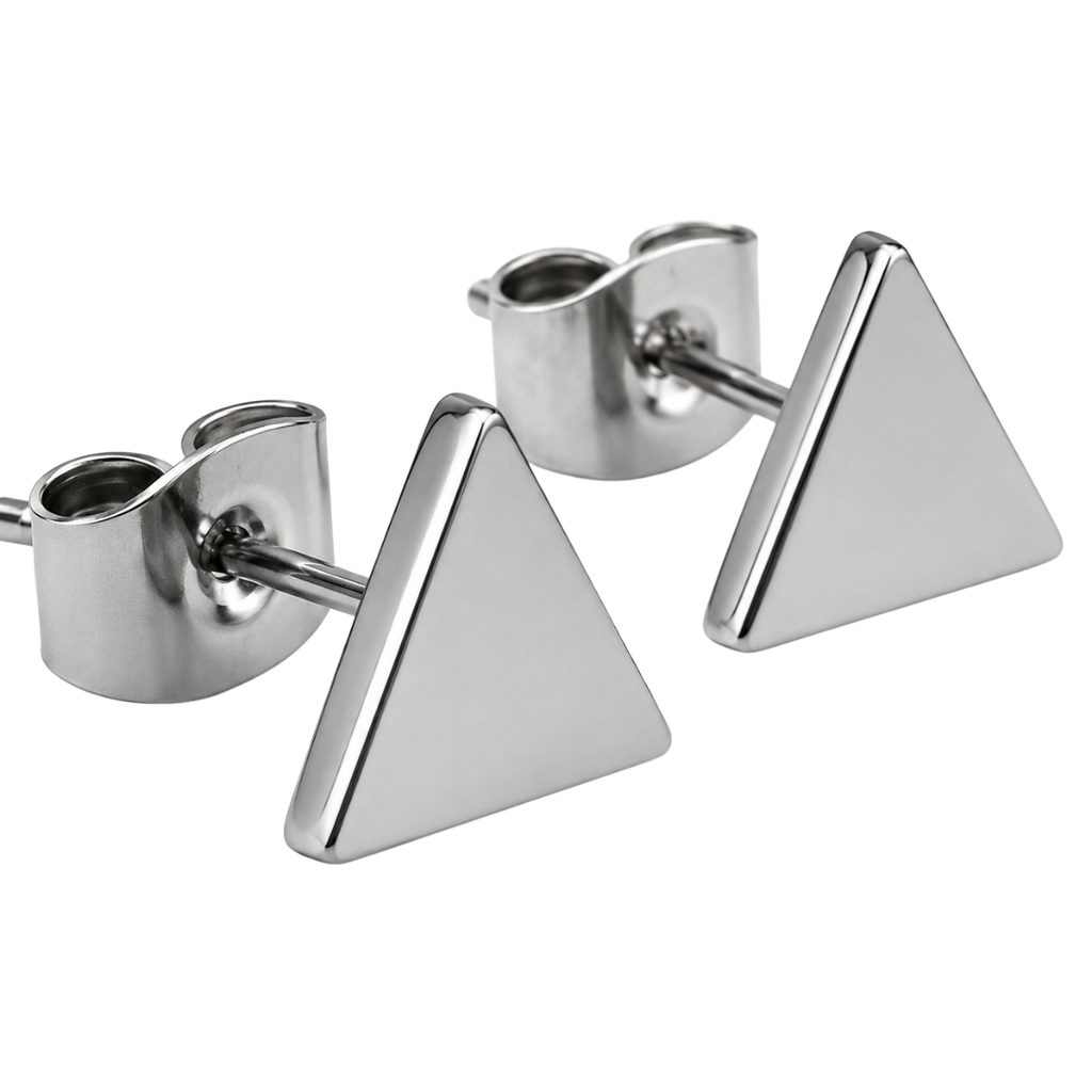 Polished Stainless Steel Triangle Stud Earrings | Phuworf