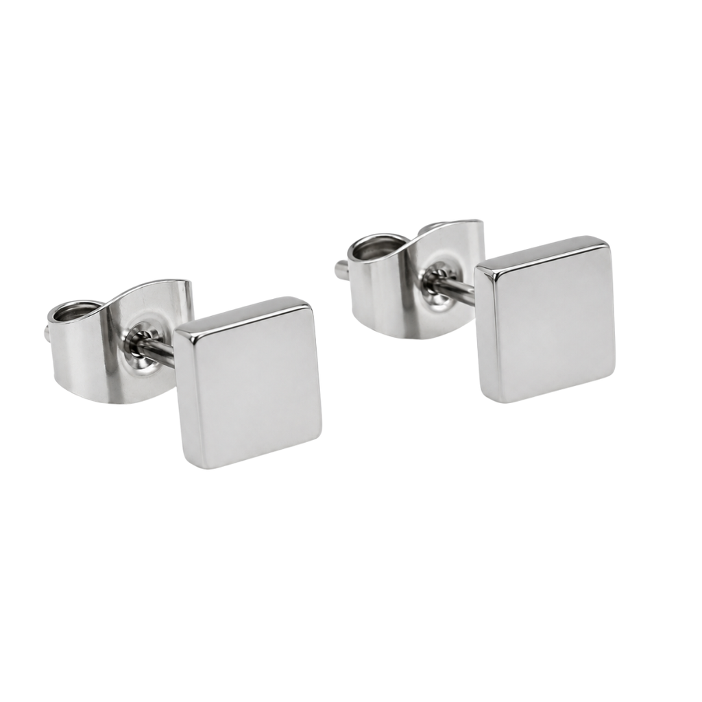 Polished Stainless Steel Square Stud Earrings | Phuworf