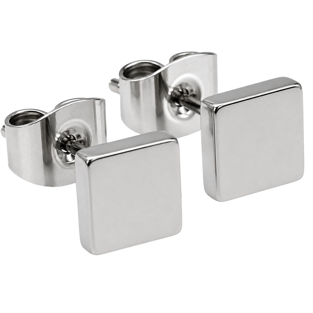 Polished Stainless Steel Square Stud Earrings | Phuworf
